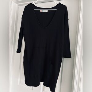 Free People Beach Women's Ribbed Black Scoop Neck Pullover 3/4 Sleeve Size Small